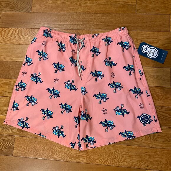 LIFE IS GOOD Mens Coral Jake Pool Party Swimming Trunks Large UPF 50+ NWT